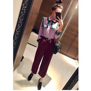 Burgundy pants work office casual business trousers